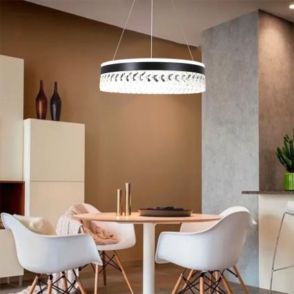 LED Aptumšojama kristāls lustra ar auklu LED/90W/230V 3000-6500K melna + tālvadības pults