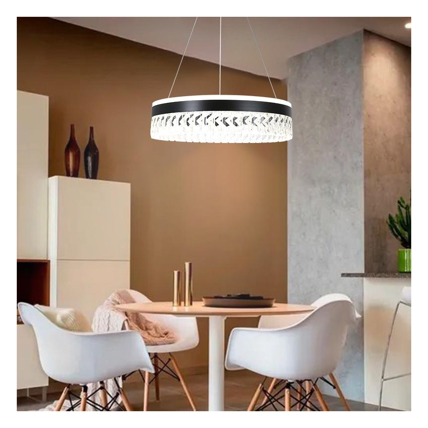 LED Aptumšojama kristāls lustra ar auklu LED/90W/230V 3000-6500K melna + tālvadības pults