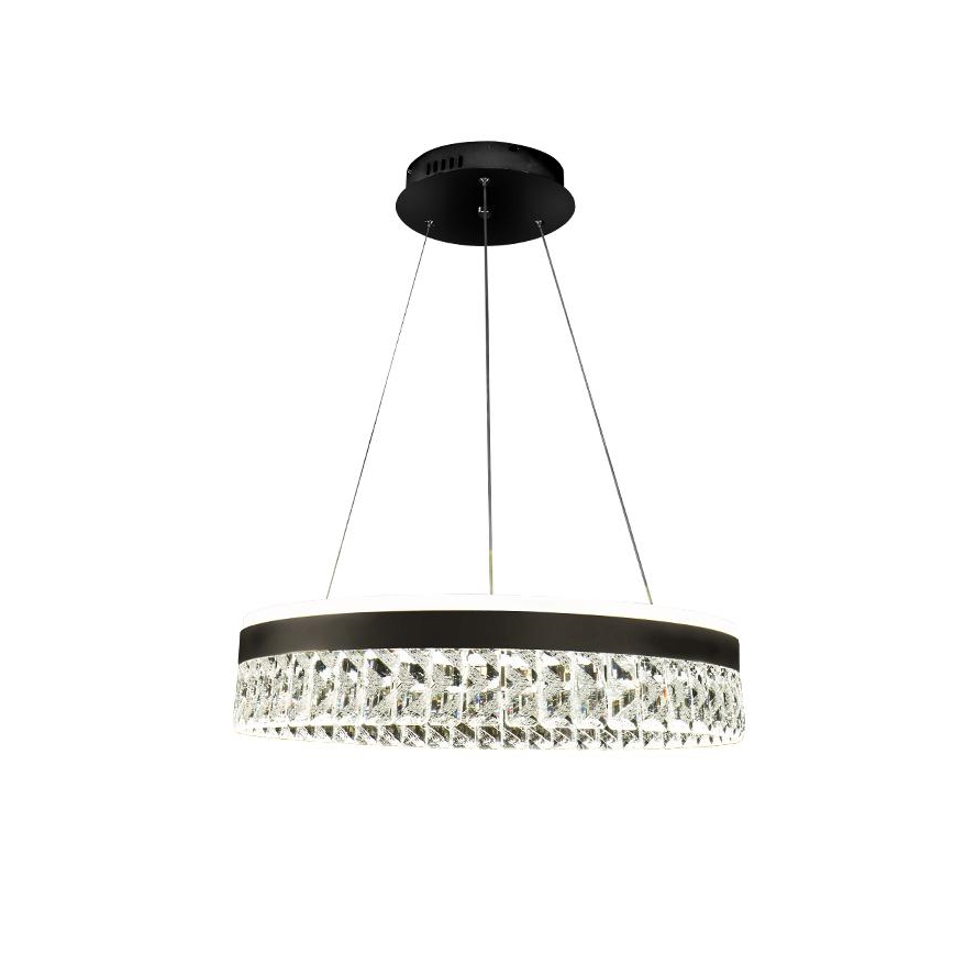 LED Aptumšojama kristāls lustra ar auklu LED/90W/230V 3000-6500K melna + tālvadības pults