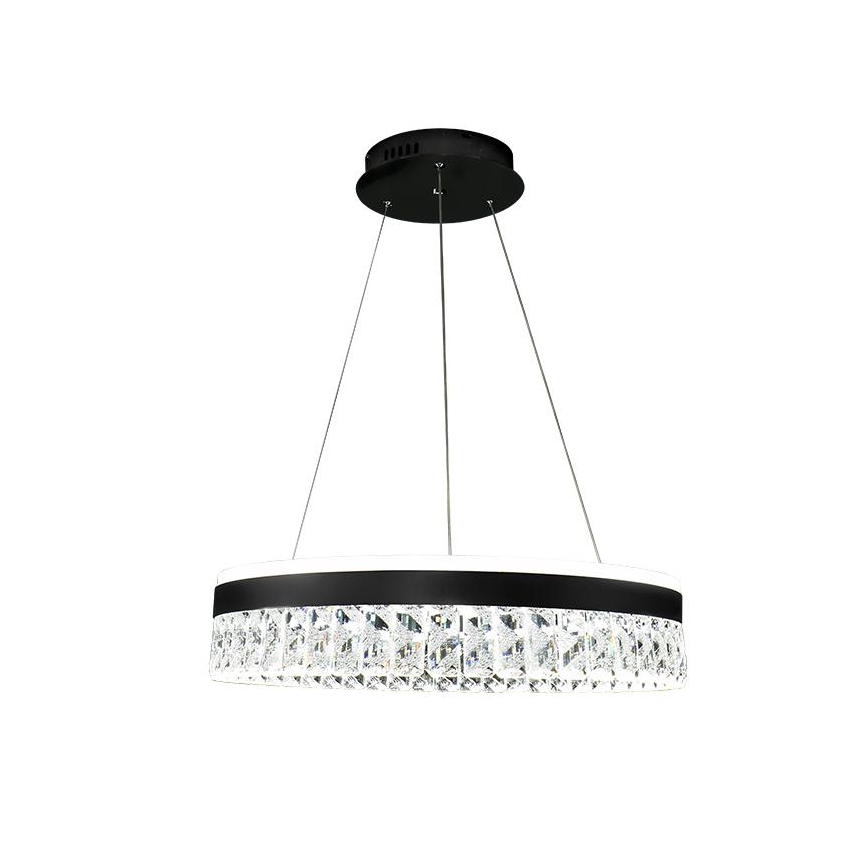 LED Aptumšojama kristāls lustra ar auklu LED/90W/230V 3000-6500K melna + tālvadības pults