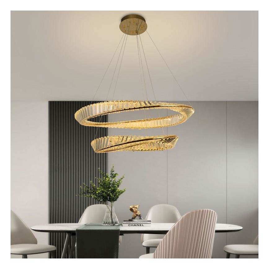 LED Aptumšojama kristāla lustra ar auklu LED/90W/230V 3000-6500K zelta/hroms + tālvadības pults