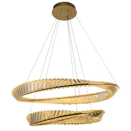 LED Aptumšojama kristāla lustra ar auklu LED/90W/230V 3000-6500K zelta/hroms + tālvadības pults