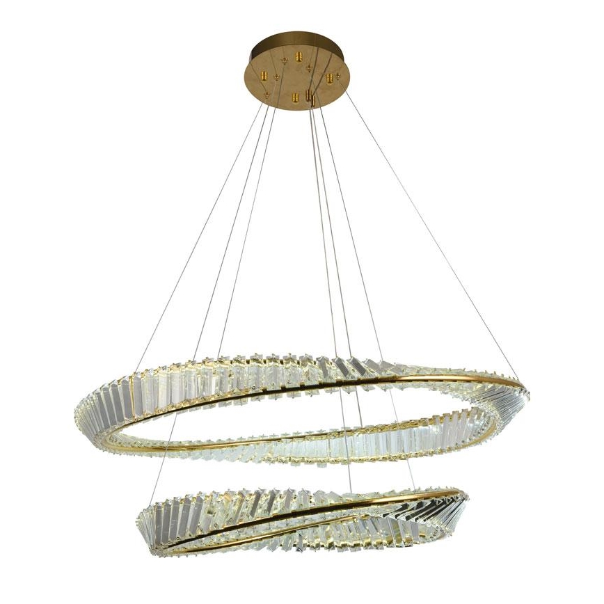 LED Aptumšojama kristāla lustra ar auklu LED/90W/230V 3000-6500K zelta/hroms + tālvadības pults