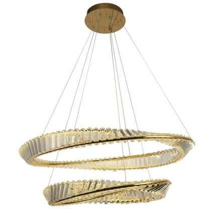LED Aptumšojama kristāla lustra ar auklu LED/90W/230V 3000-6500K zelta/hroms + tālvadības pults
