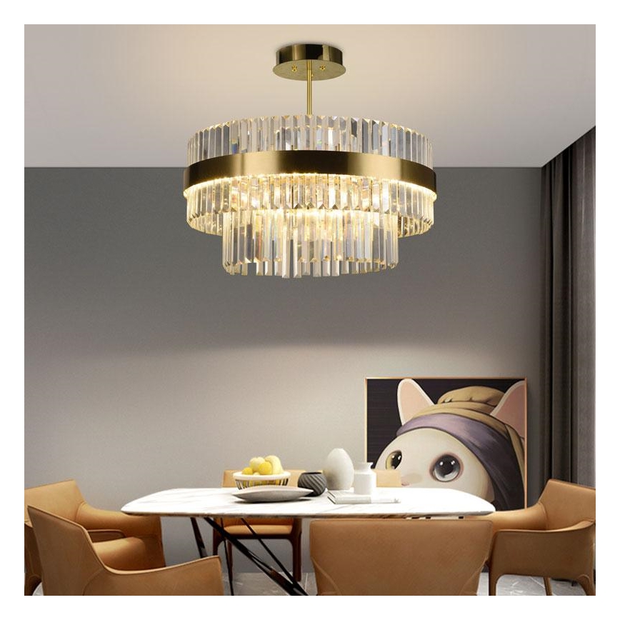 LED Aptumšojama kristāla lustra ar auklu LED/80W/230V 3000-6500K zelta + tālvadības pults