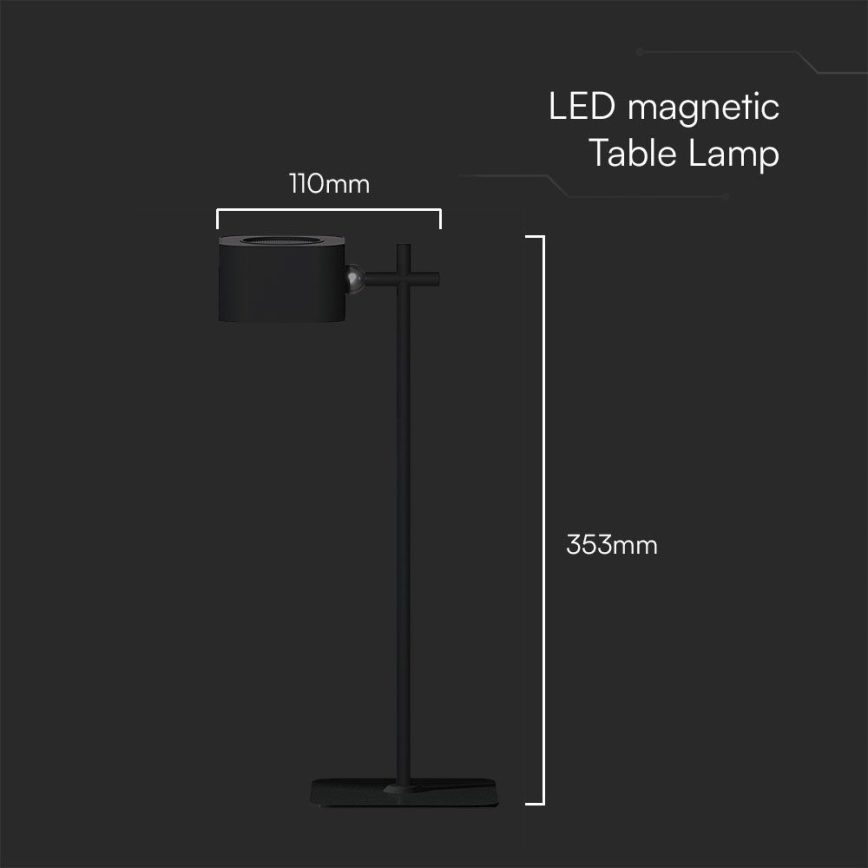 LED Aptumšojama magnētiska lādējama galda lampa 4in1 LED/3W/5V 3000-6000K 1800 mAh melna