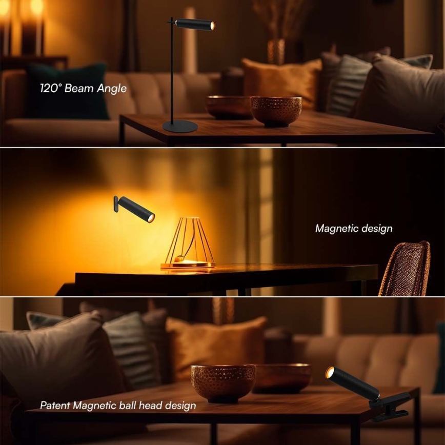 LED Aptumšojama magnētiska uzlādējama galda lampa 3in1 LED/3W/5V 4000K 1500 mAh melna