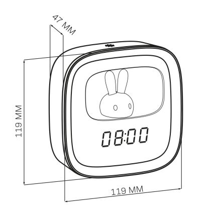 LED Aptumšojama nakts lampiņa ar modinātāju BUNNY LED/1,2W/5V 3000K