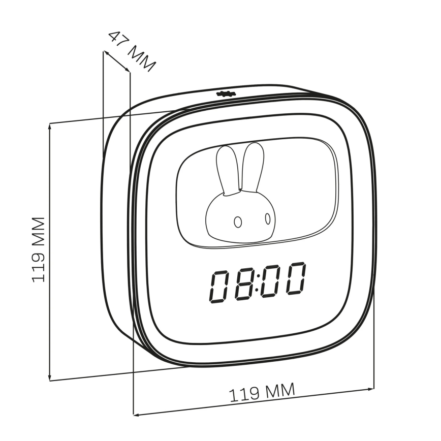 LED Aptumšojama nakts lampiņa ar modinātāju BUNNY LED/1,2W/5V 3000K