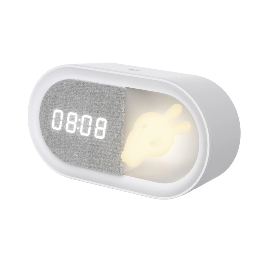 LED Aptumšojama nakts lampiņa ar modinātāju BUNNY LED/1,2W/5V 3000K