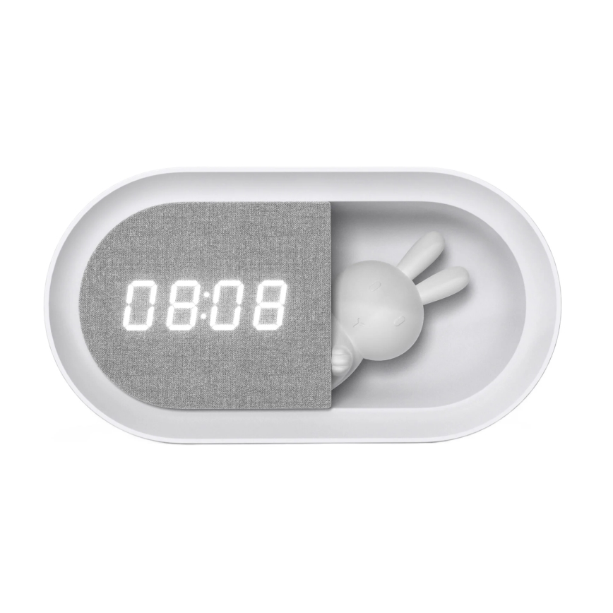 LED Aptumšojama nakts lampiņa ar modinātāju BUNNY LED/1,2W/5V 3000K