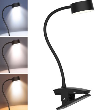 LED Aptumšojama pielāgojama uzlādējams galda lampa ar stiprinājumu LED/2W/1800 mAh 3000/4000/6500K melna