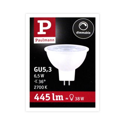 LED Aptumšojama prožektora spuldze GU5.3/6.5W/12V 2700K – Paulmann 28758