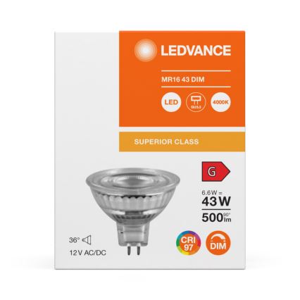 LED regulējamā reflektora spuldze MR16 GU5,3/6,6W/12V 4000K 36° CRI 97 - Ledvance