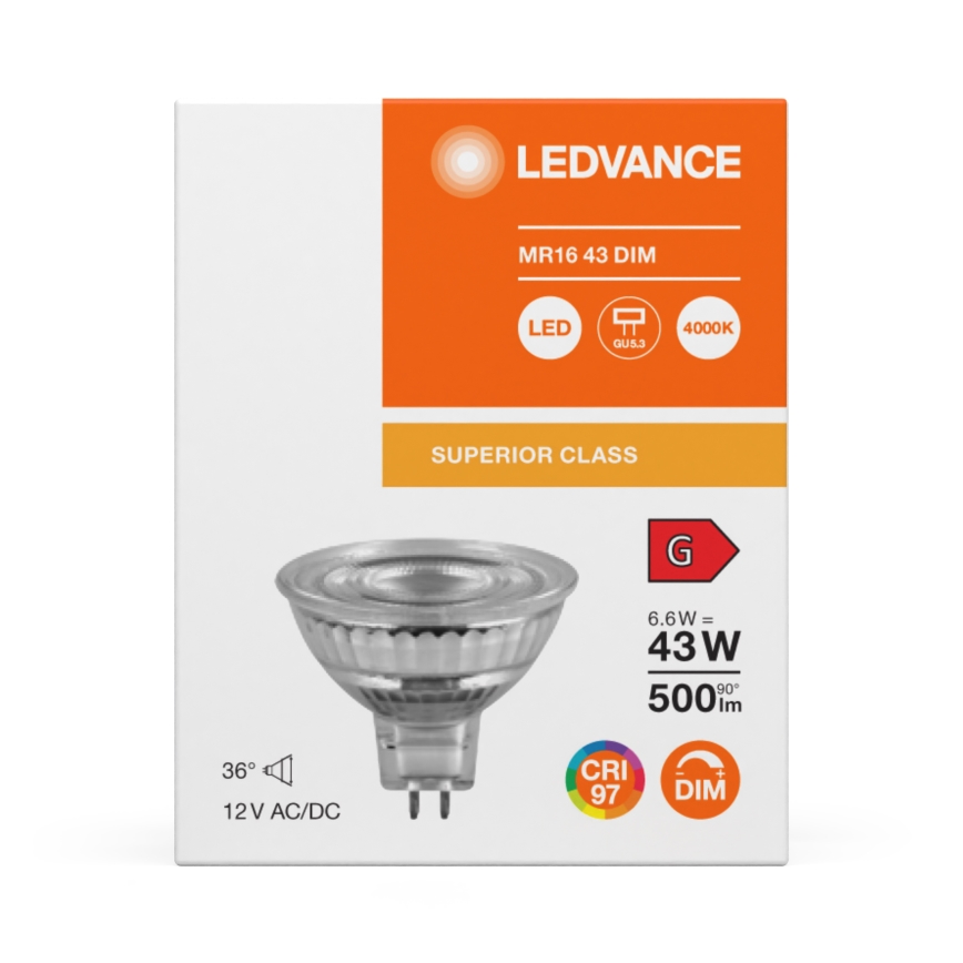 LED regulējamā reflektora spuldze MR16 GU5,3/6,6W/12V 4000K 36° CRI 97 - Ledvance