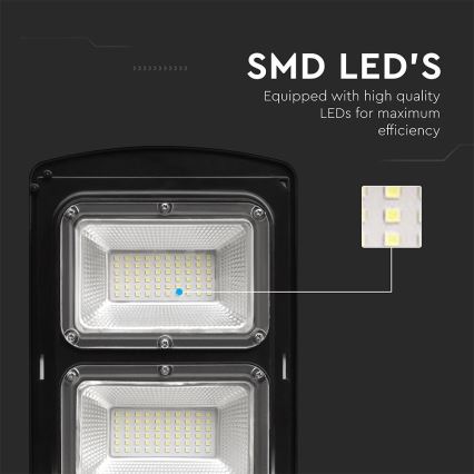 LED Aptumšojama saules enerģijas ielu lampa ar kustības un krēslas sensoru LED/12W/3,2V 6000K IP65 10000 mAh melna + tālvadības pults