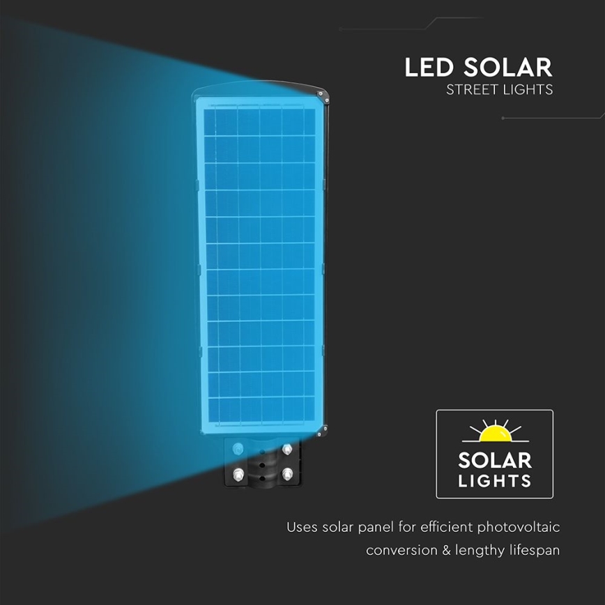 LED Aptumšojama saules enerģijas ielu lampa ar kustības un krēslas sensoru LED/12W/3,2V 6000K IP65 10000 mAh melna + tālvadības pults
