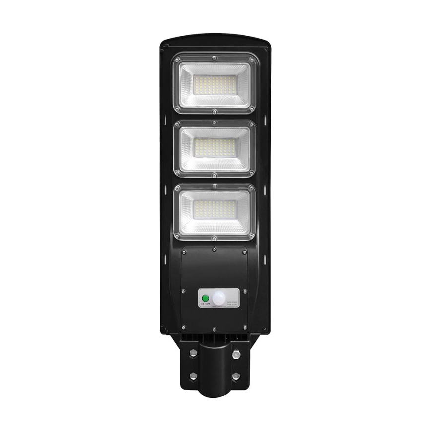 LED Aptumšojama saules enerģijas ielu lampa ar kustības un krēslas sensoru LED/12W/3,2V 6000K IP65 10000 mAh melna + tālvadības pults