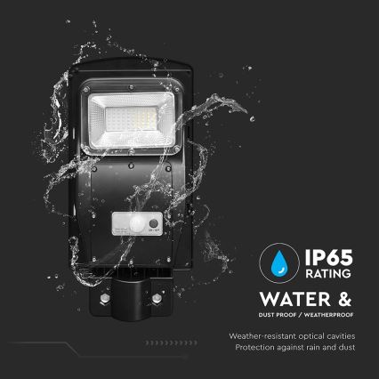 LED Aptumšojama saules enerģijas ielu lampa ar kustības un krēslas sensoru LED/6W/3,2V 6000K IP65 5000 mAh melna + tālvadības pults