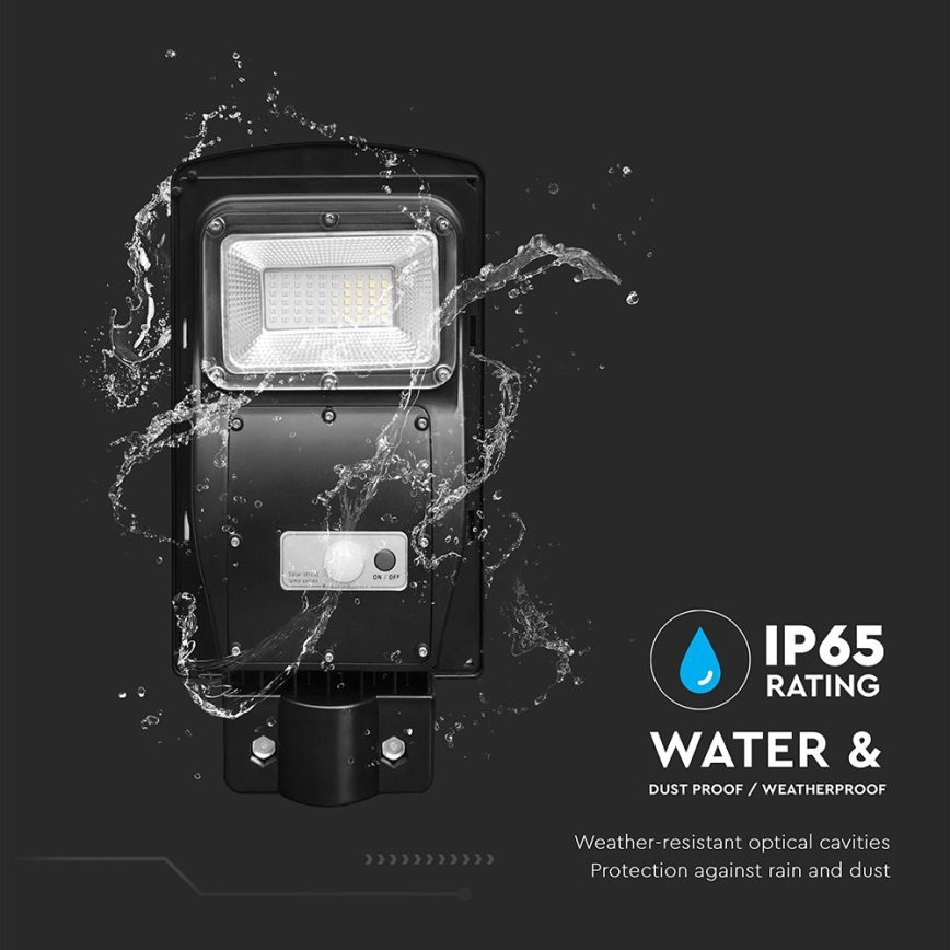 LED Aptumšojama saules enerģijas ielu lampa ar kustības un krēslas sensoru LED/6W/3,2V 6000K IP65 5000 mAh melna + tālvadības pults