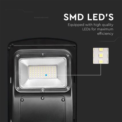 LED Aptumšojama saules enerģijas ielu lampa ar kustības un krēslas sensoru LED/6W/3,2V 6000K IP65 5000 mAh melna + tālvadības pults