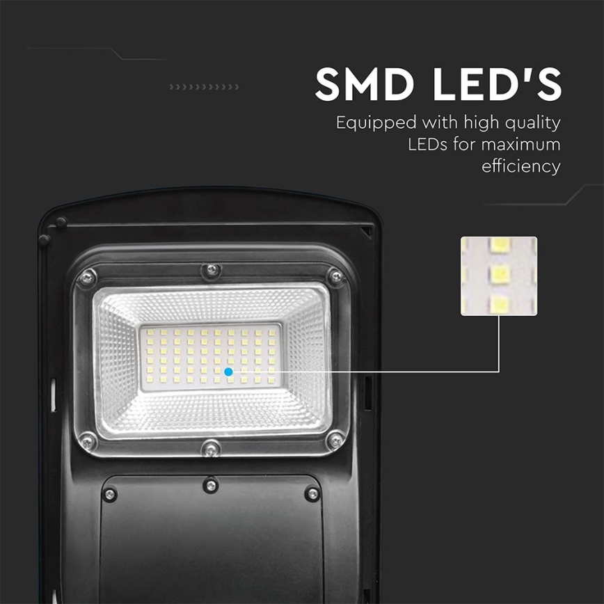 LED Aptumšojama saules enerģijas ielu lampa ar kustības un krēslas sensoru LED/6W/3,2V 6000K IP65 5000 mAh melna + tālvadības pults