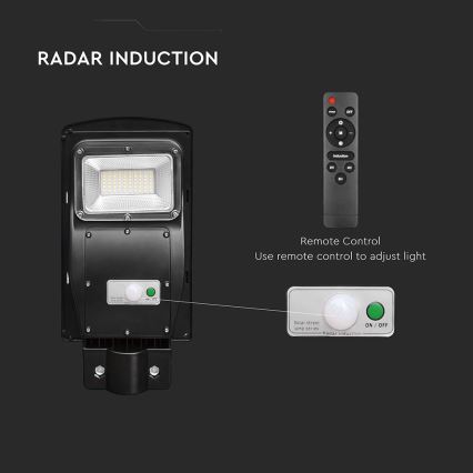 LED Aptumšojama saules enerģijas ielu lampa ar kustības un krēslas sensoru LED/6W/3,2V 6000K IP65 5000 mAh melna + tālvadības pults