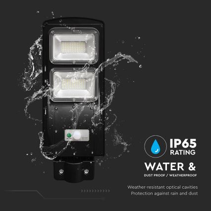 LED Aptumšojama saules enerģijas ielu lampa ar kustības un krēslas sensoru LED/8W/3,2V 6000K IP65 9000 mAh melna + tālvadības pults