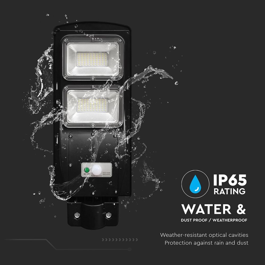 LED Aptumšojama saules enerģijas ielu lampa ar kustības un krēslas sensoru LED/8W/3,2V 6000K IP65 9000 mAh melna + tālvadības pults