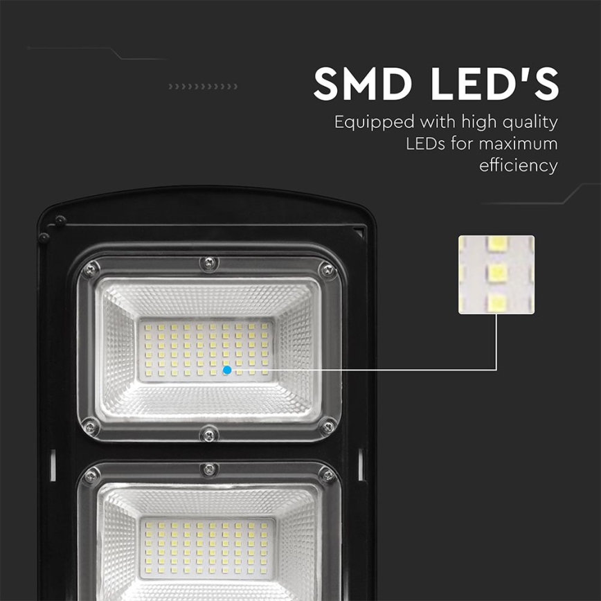 LED Aptumšojama saules enerģijas ielu lampa ar kustības un krēslas sensoru LED/8W/3,2V 6000K IP65 9000 mAh melna + tālvadības pults