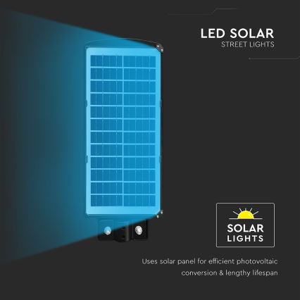 LED Aptumšojama saules enerģijas ielu lampa ar kustības un krēslas sensoru LED/8W/3,2V 6000K IP65 9000 mAh melna + tālvadības pults