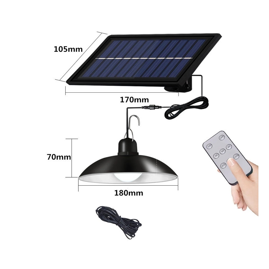 LED Aptumšojama saules enerģijas lustra ar auklu LED/1,8W/3,7V IP44 6500K 1600 mAh + tālvadības pults