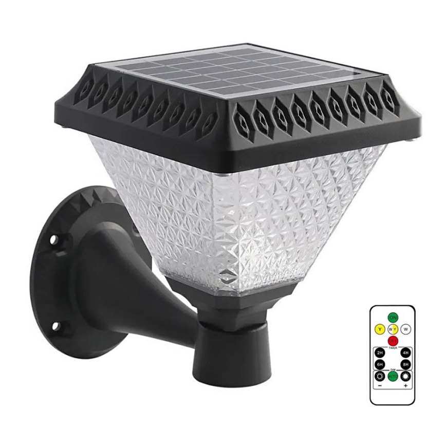 LED Aptumšojama saules enerģijas sienas lampa LED/0,8W/5,5V 3000/4000/6400K IP44 + tālvadības pults