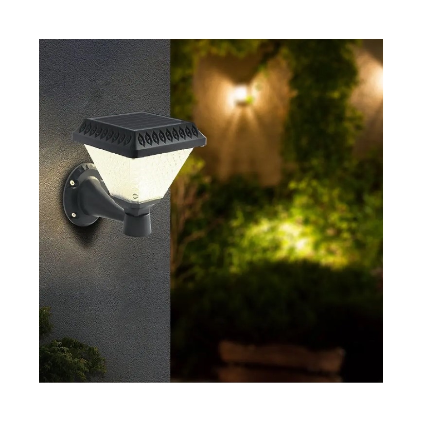 LED Aptumšojama saules enerģijas sienas lampa LED/0,8W/5,5V 3000/4000/6400K IP44 + tālvadības pults
