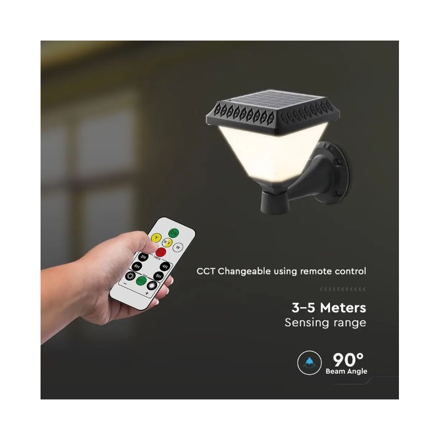 LED Aptumšojama saules enerģijas sienas lampa LED/0,8W/5,5V 3000/4000/6400K IP44 + tālvadības pults