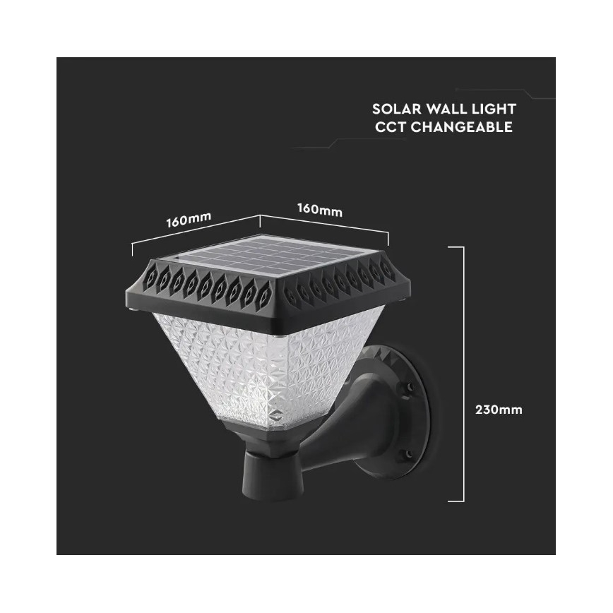 LED Aptumšojama saules enerģijas sienas lampa LED/0,8W/5,5V 3000/4000/6400K IP44 + tālvadības pults