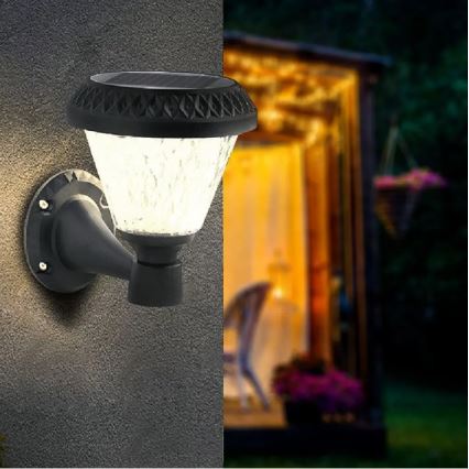 LED Aptumšojama saules enerģijas sienas lampa LED/0,8W/5,5V IP44 + tāvadības pults