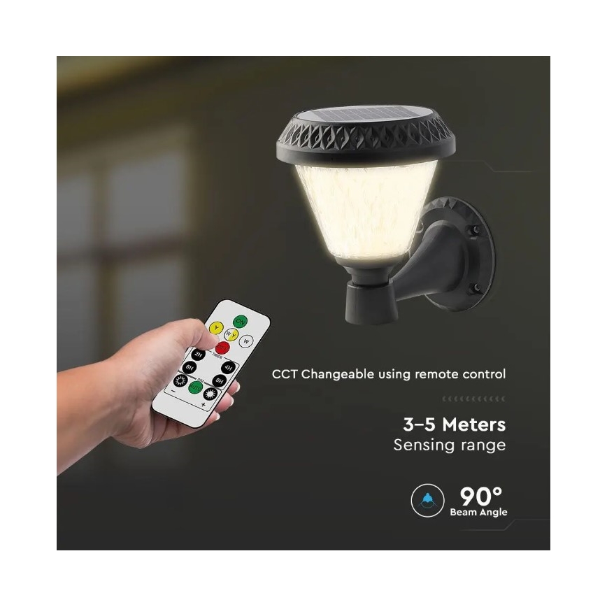 LED Aptumšojama saules enerģijas sienas lampa LED/0,8W/5,5V IP44 + tāvadības pults