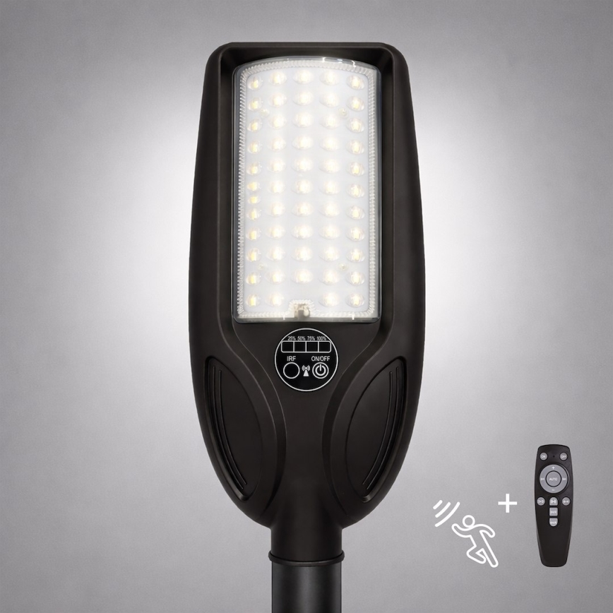 LED regulējama saules darbināma ielu lampa ar sensoru VENICE LED/50W/3,2V 4000 mAh IP65 melna + tālvadības pults