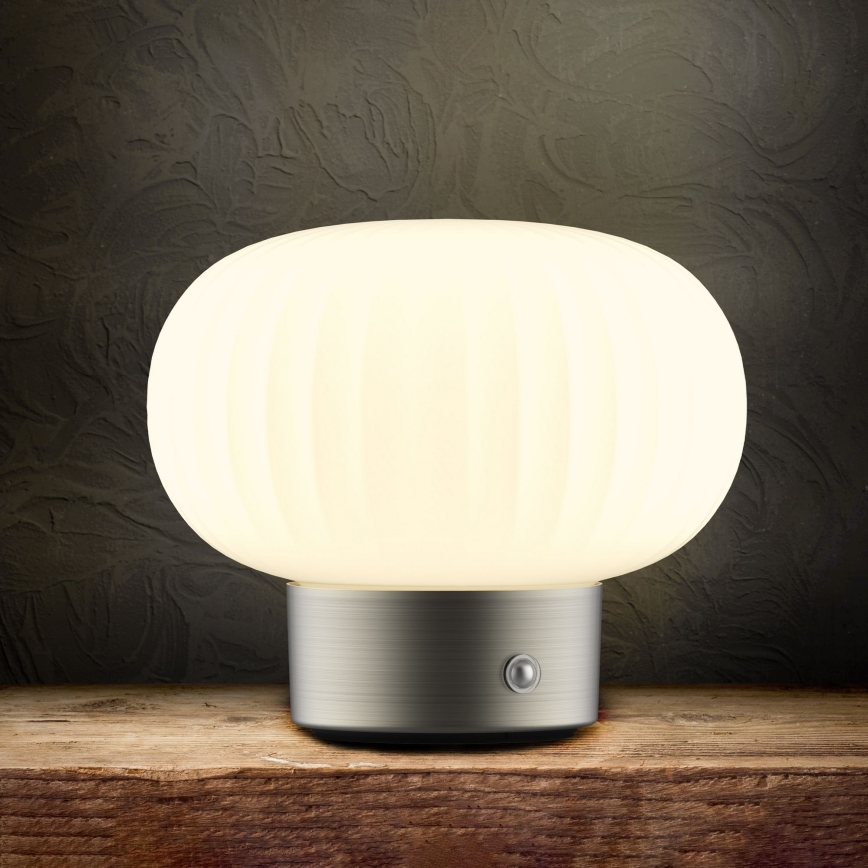 LED Aptumšojama skārienvadāma galda lampa LATTE LED/1,8W/5V USB 2000 mAh matēts hroms/balta