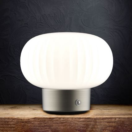 LED Aptumšojama skārienvadāma galda lampa LATTE LED/1,8W/5V USB 2000 mAh matēts hroms/balta