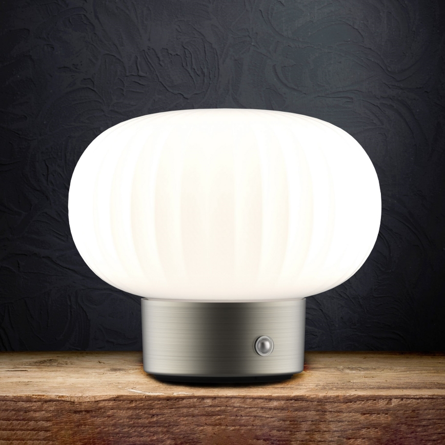 LED Aptumšojama skārienvadāma galda lampa LATTE LED/1,8W/5V USB 2000 mAh matēts hroms/balta
