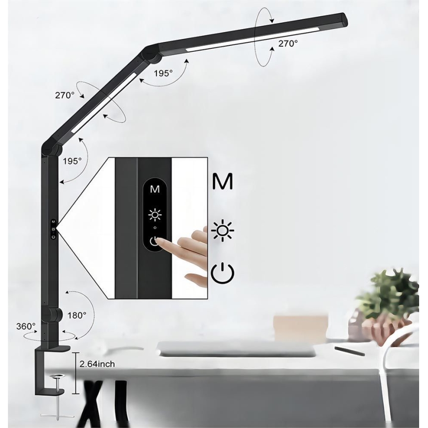 LED Aptumšojama skārienvadāma pielāgojama galda lampa POINTIQ LED/12W/230V 3000/4000/5000/6500K CRI 92 melna