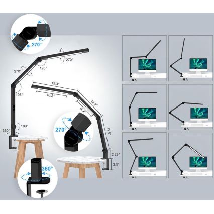 LED Aptumšojama skārienvadāma pielāgojama galda lampa POINTIQ LED/12W/230V 3000/4000/5000/6500K CRI 92 melna