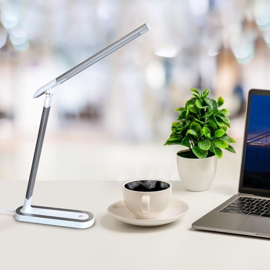 LED Aptumšojama skārienvadāma galda lampa MADERA LED/7W/230V USB balta