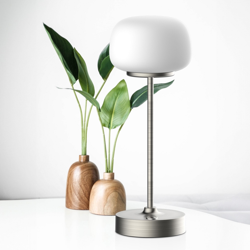 LED Aptumšojama skārienvadāma galda lampa RIMINI LED/2W/5V USB 2000 mAh matēts hroms/balta