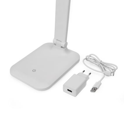 LED Aptumšojama skārienvadāma galda lampa ar ar bezvadu uzlādi un USB ports REMUS LED/5W/230V balta