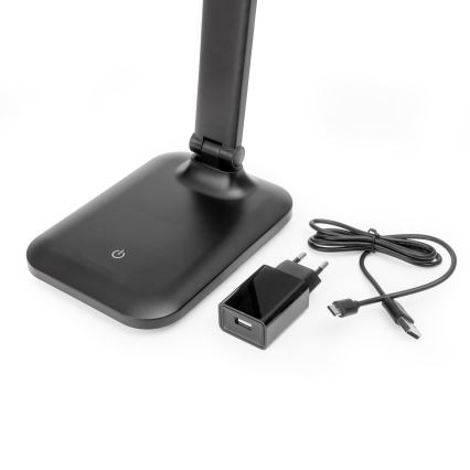 LED Aptumšojama skārienvadāma galda lampa ar ar bezvadu uzlādi un USB ports REMUS LED/5W/230V melna