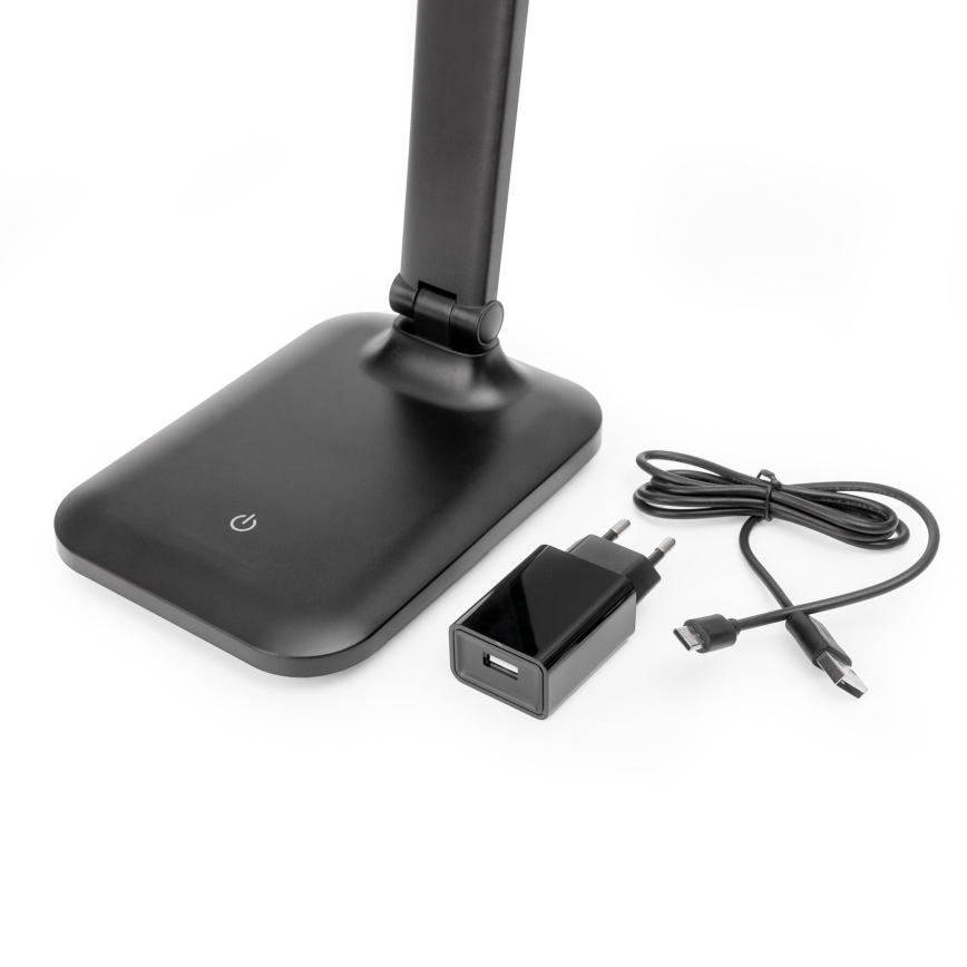 LED Aptumšojama skārienvadāma galda lampa ar ar bezvadu uzlādi un USB ports REMUS LED/5W/230V melna