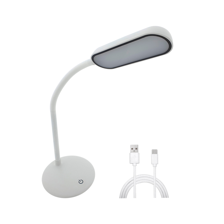 LED Aptumšojama skārienvadāma pielāgojama galda lampa LED/6W/5V USB 1200 mAh balta